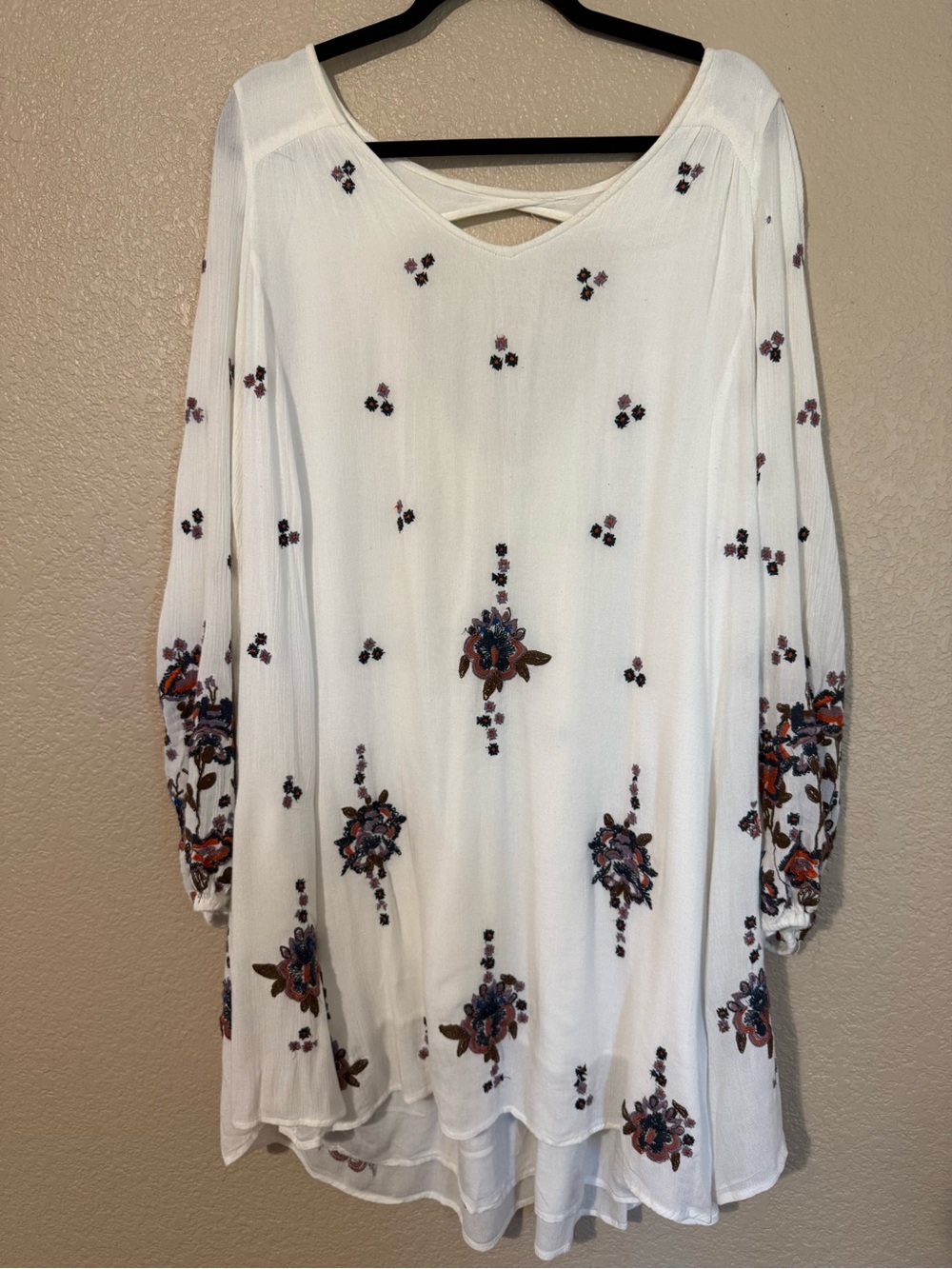 Free People White Floral Embroidered Long-Sleeve Dress